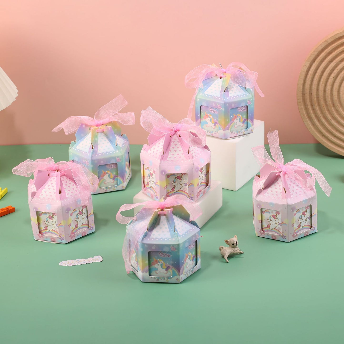 Carousel Octagon Candy Box – Wedding Favor Gift with Ribbon