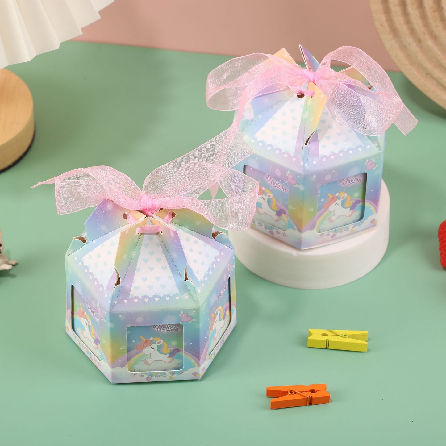 Carousel Octagon Candy Box – Wedding Favor Gift with Ribbon