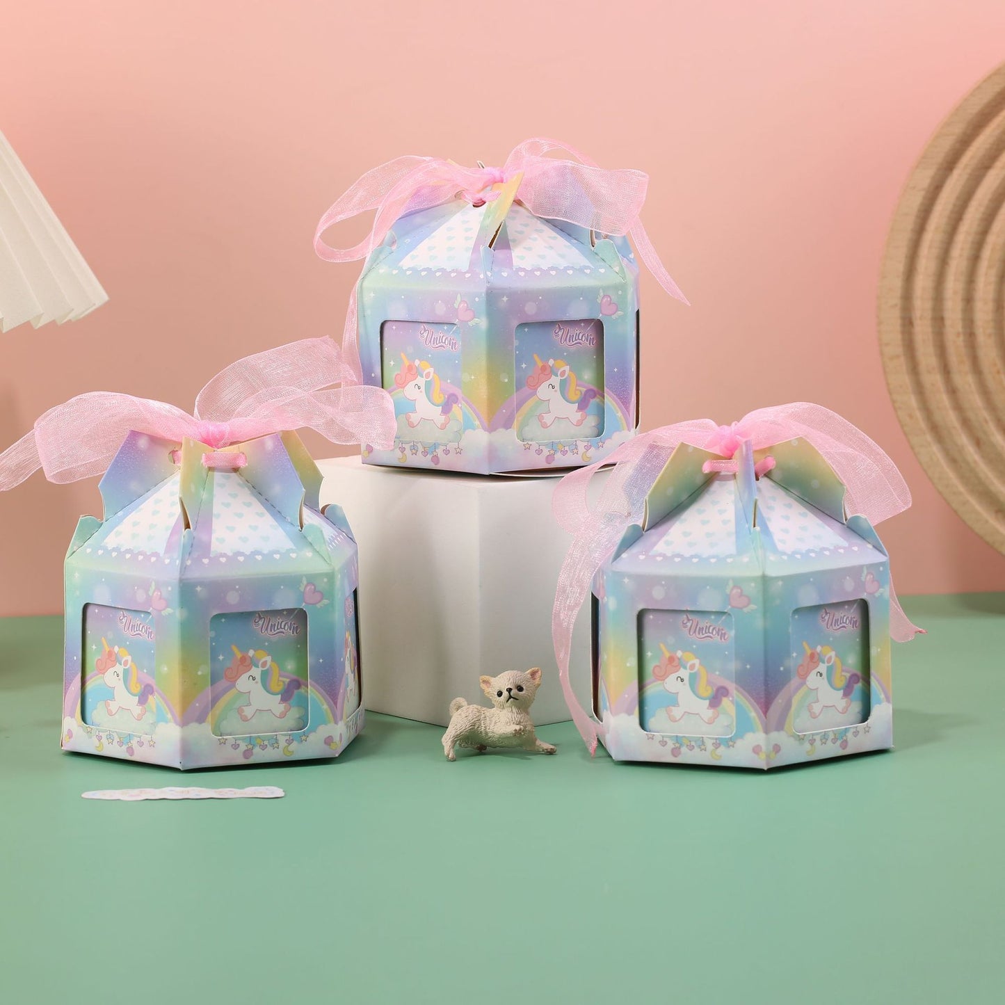 Carousel Octagon Candy Box – Wedding Favor Gift with Ribbon