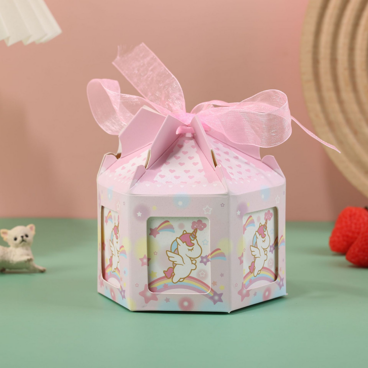 Carousel Octagon Candy Box – Wedding Favor Gift with Ribbon
