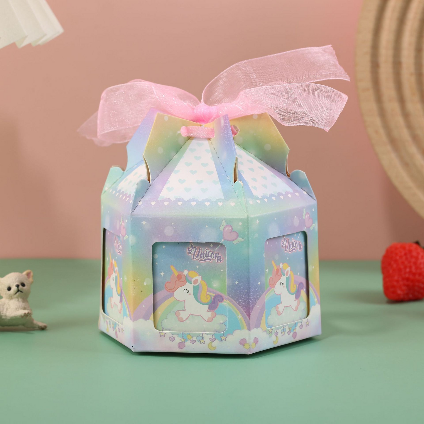 Carousel Octagon Candy Box – Wedding Favor Gift with Ribbon