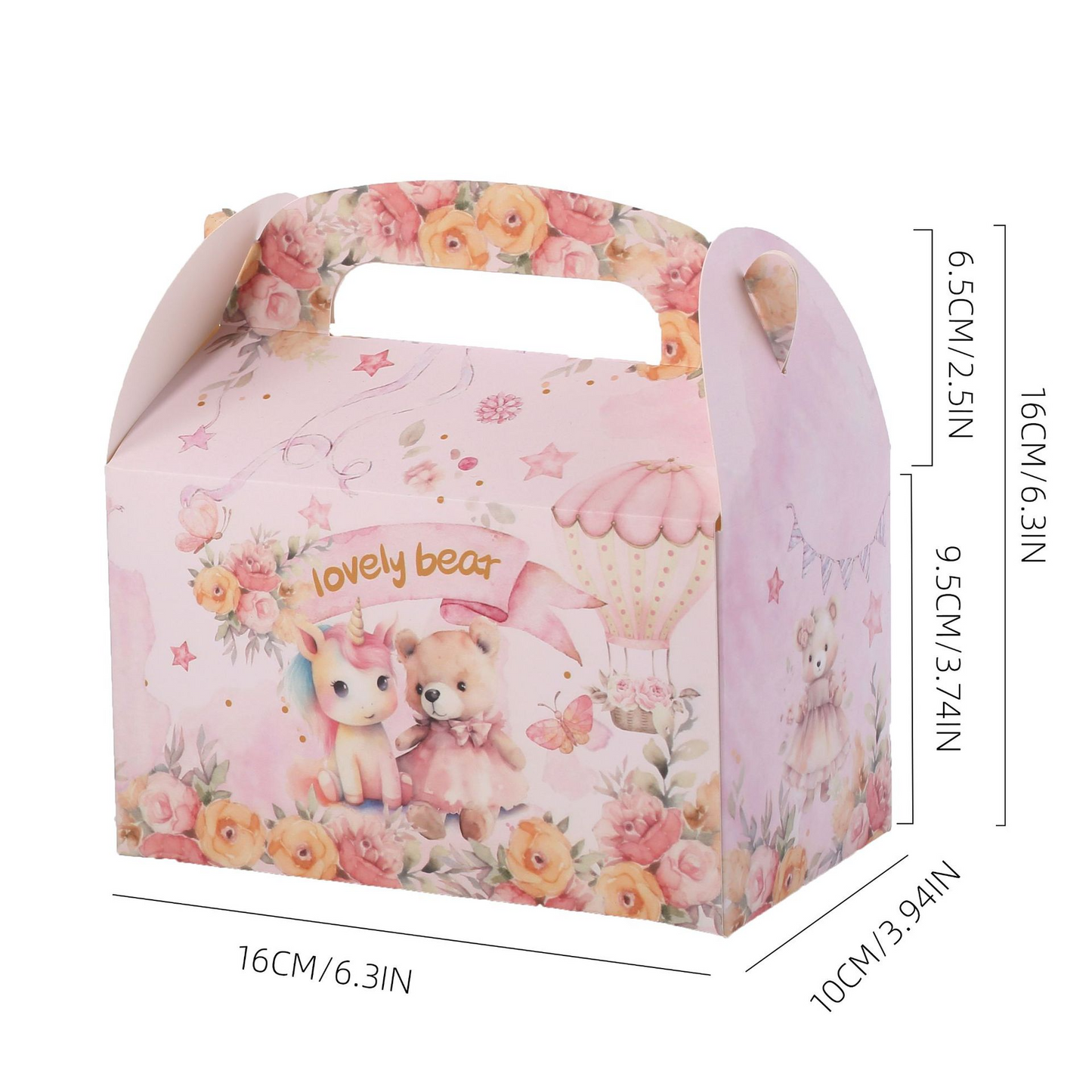 Jungle Party Hexagon Gift Box – Bear & Unicorn Design Candy Favor Bag with Handle