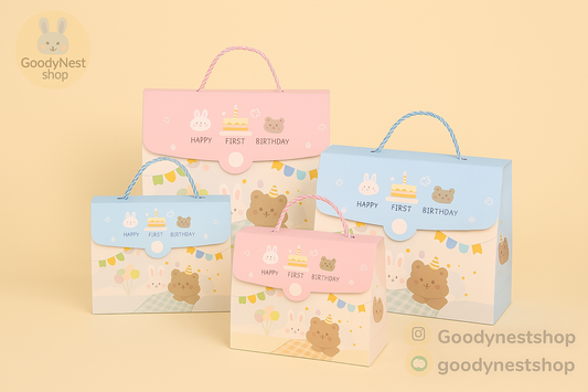 Goodybag – First Birthday Gift Box with Handle | Cartoon Party Bag for Baby’s 1st Celebration (Empty Box)