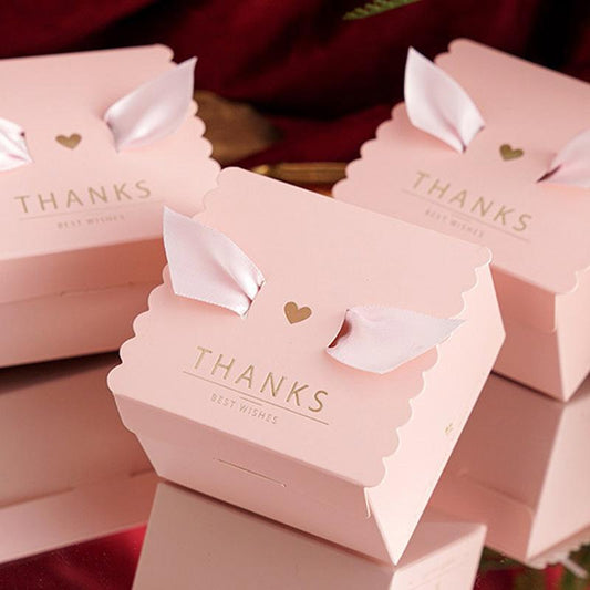 Elegant Pink Bunny Wedding Favor Box – Scalloped Edge Candy Box with Satin Ears (Empty)